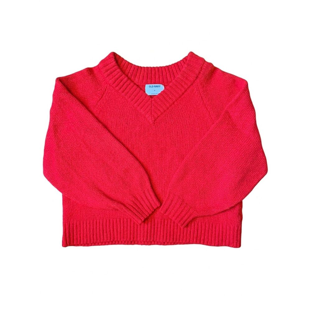 Old Navy Red Wool Blend Cozy Cropped V-Neck Sweater Medium